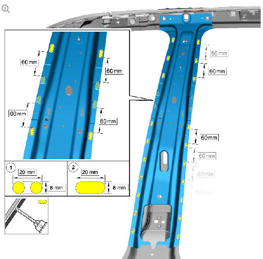 Side panel sheet metal repairs B-pillar reinforcement (G1770905) - Installation