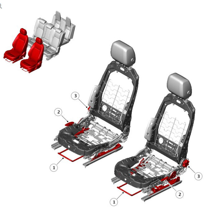 Component location - manual front seat adjustment