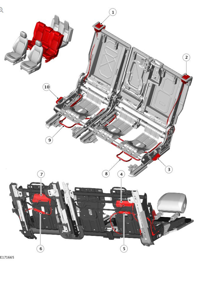 COMPONENT LOCATION - SECOND ROW SEATS